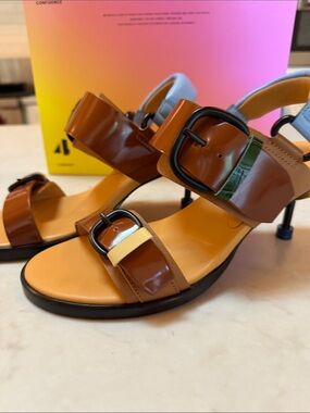 4ccccees Women’s Brown Buckle-Strap Sandals with Low Heel